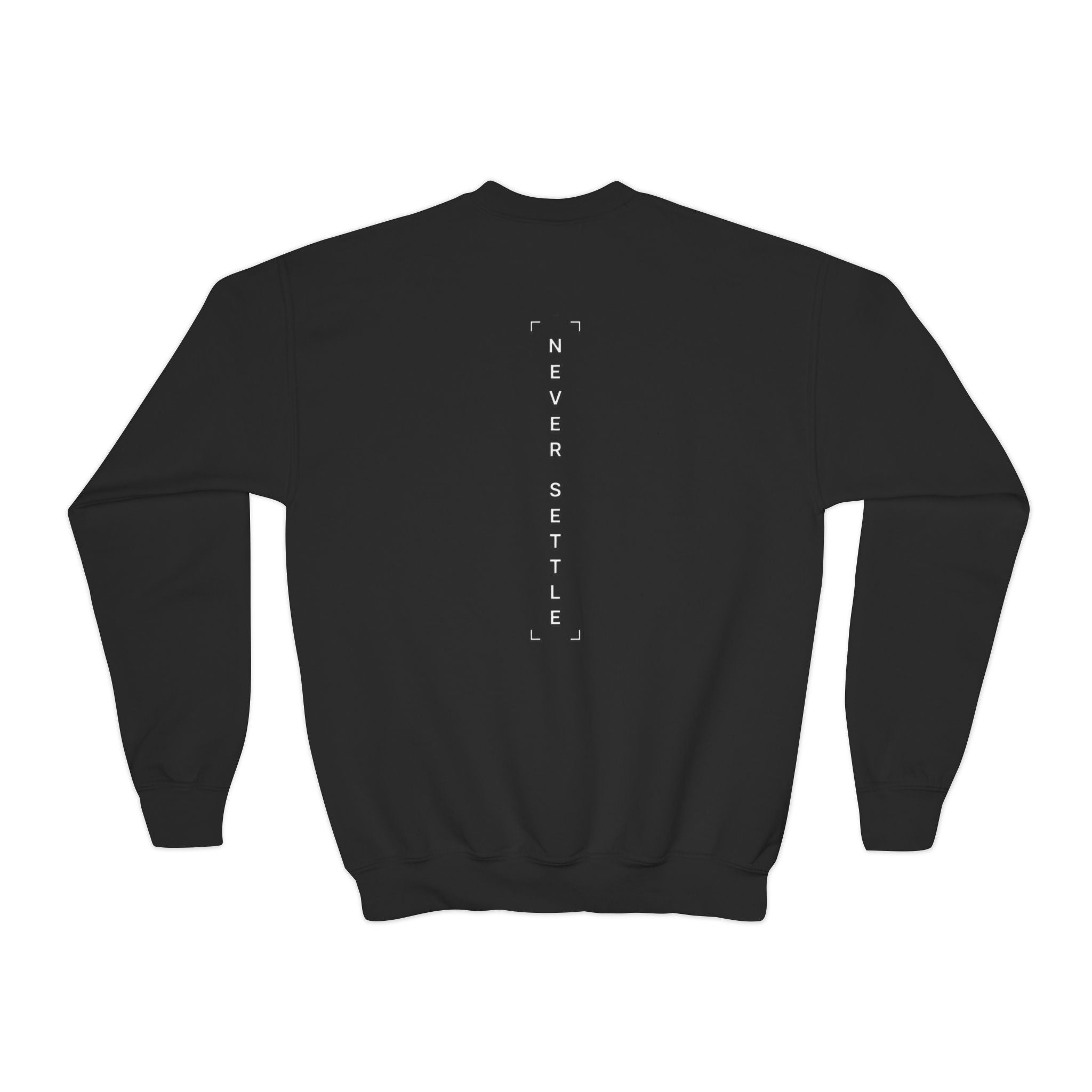 Youth Crewneck Sweatshirt — 'Never Settle' Graphic Sweatshirt