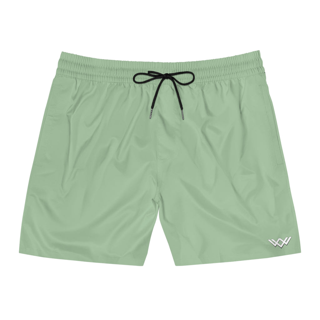 Sage Green Mid-Length Swim Shorts — Quick-Dry Beach Trunks