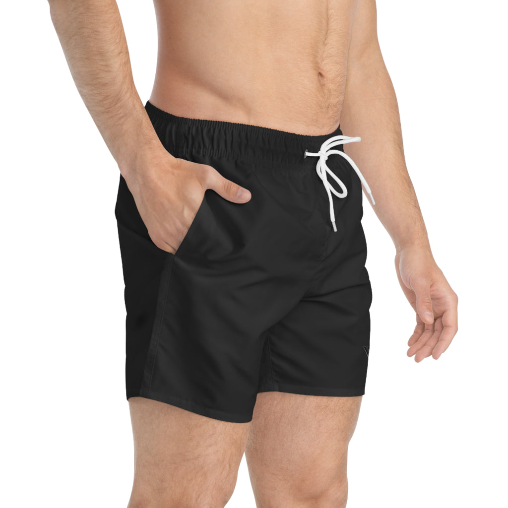 Dark Charcoal Swim Trunks — Minimal Logo Men’s Swim Shorts