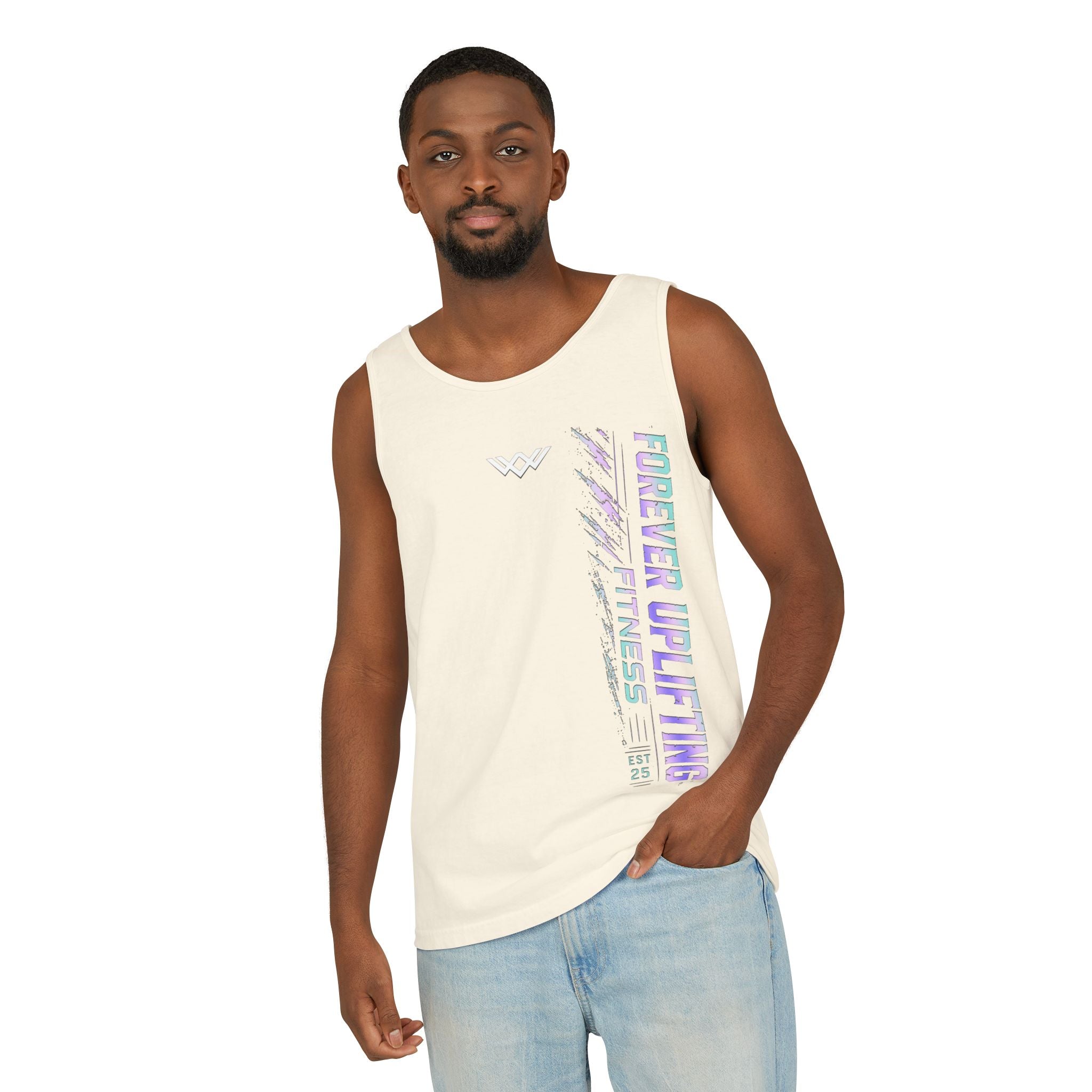 Unisex Forever Uplifting Fitness Tank Top — Vertical Gym Graphic