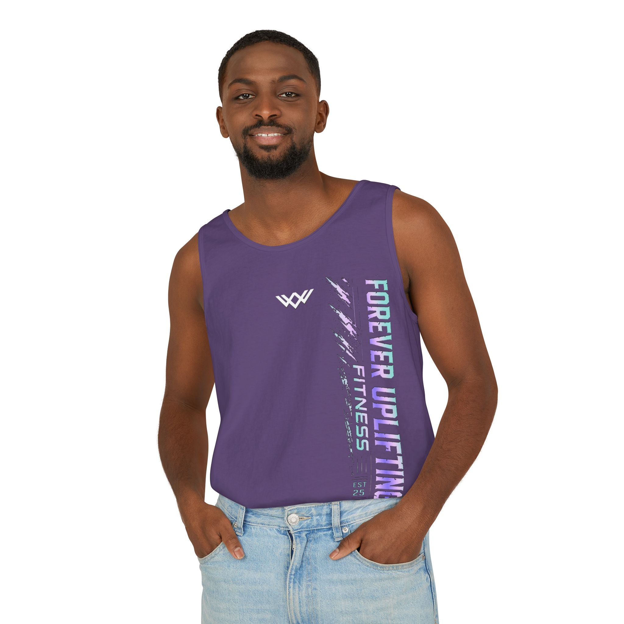 Unisex Forever Uplifting Fitness Tank Top — Vertical Gym Graphic