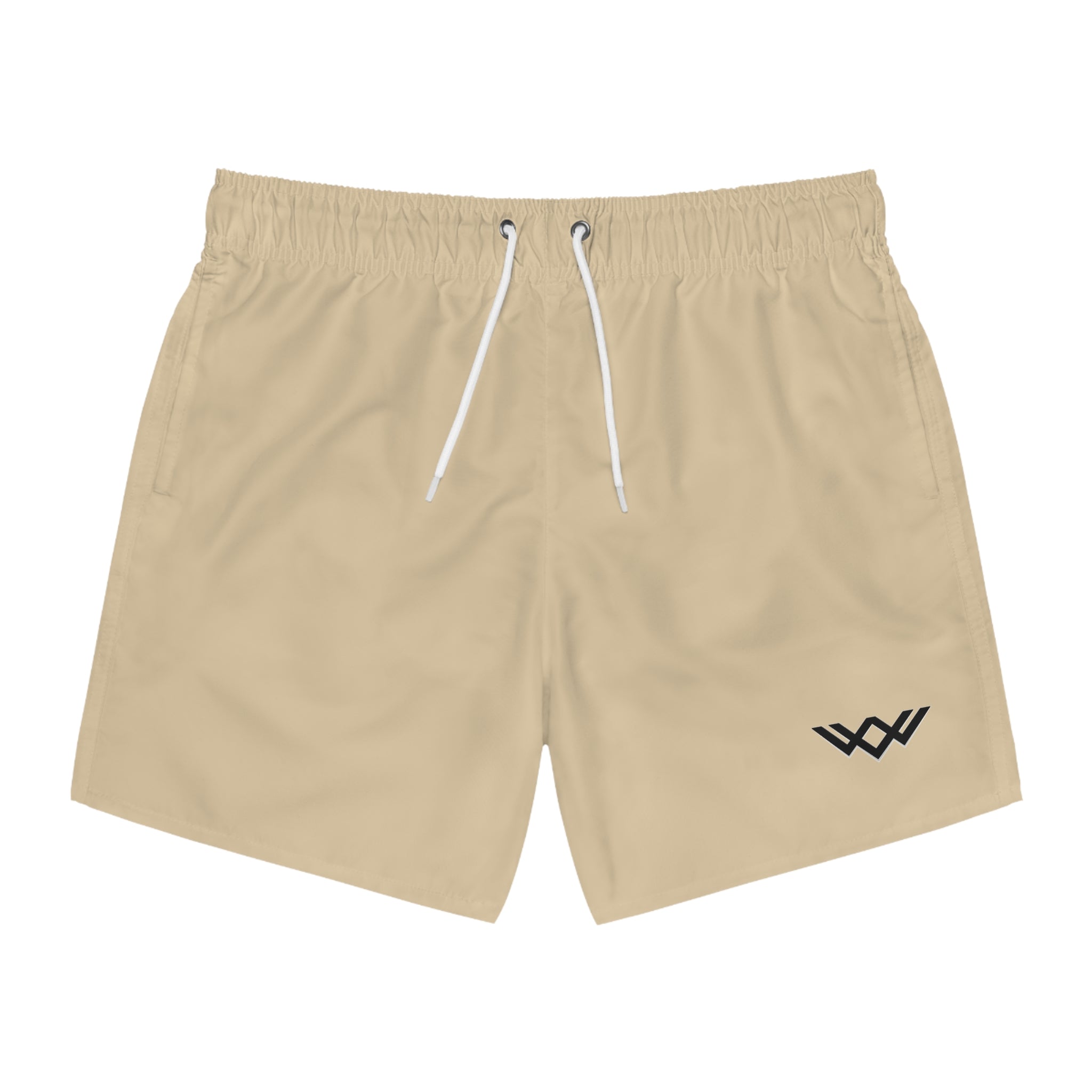 Sand Beige Swim Trunks — Minimal Logo Men’s Swim Shorts