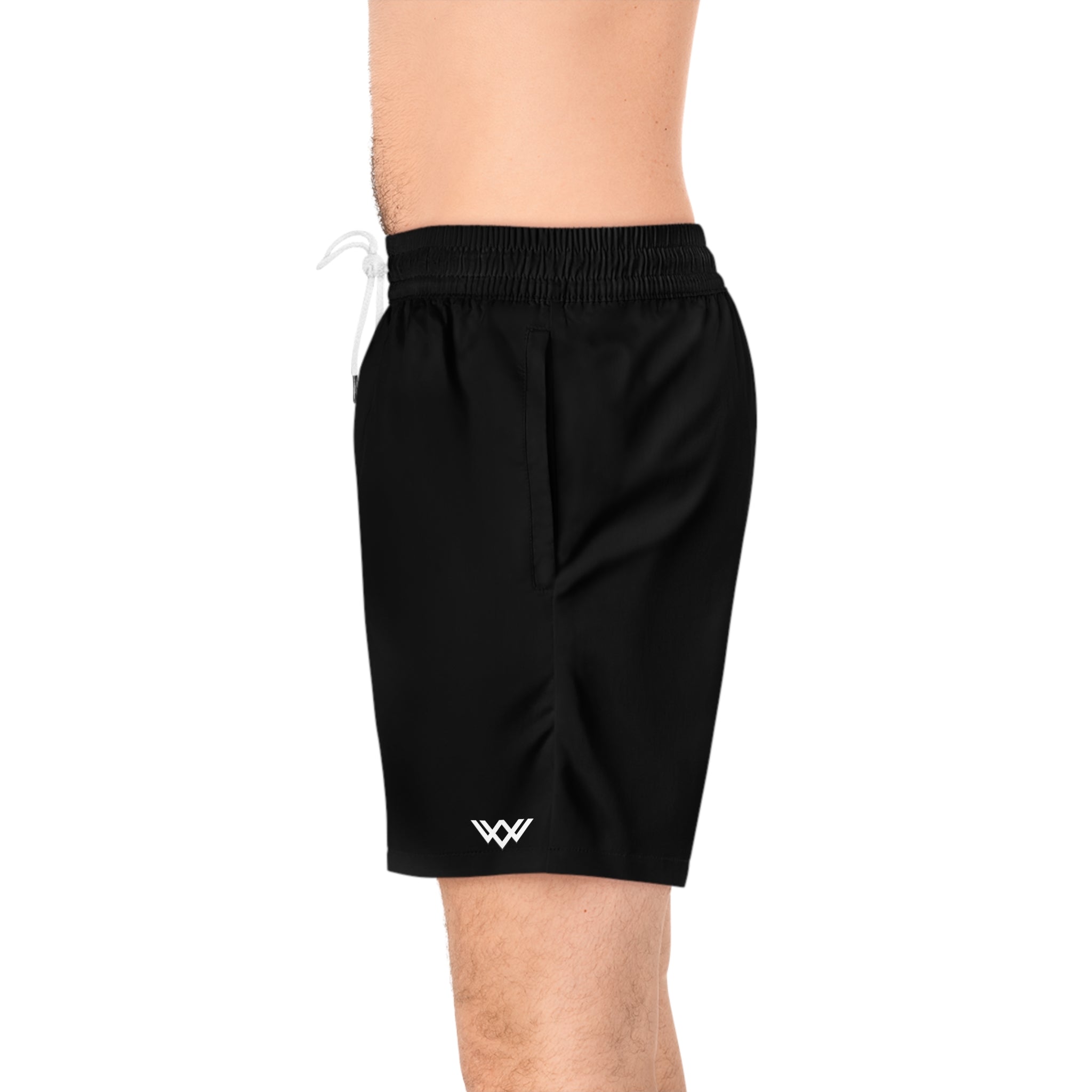 Men's Black Mid-Length Swim Shorts — Quick-Dry Beach Trunks