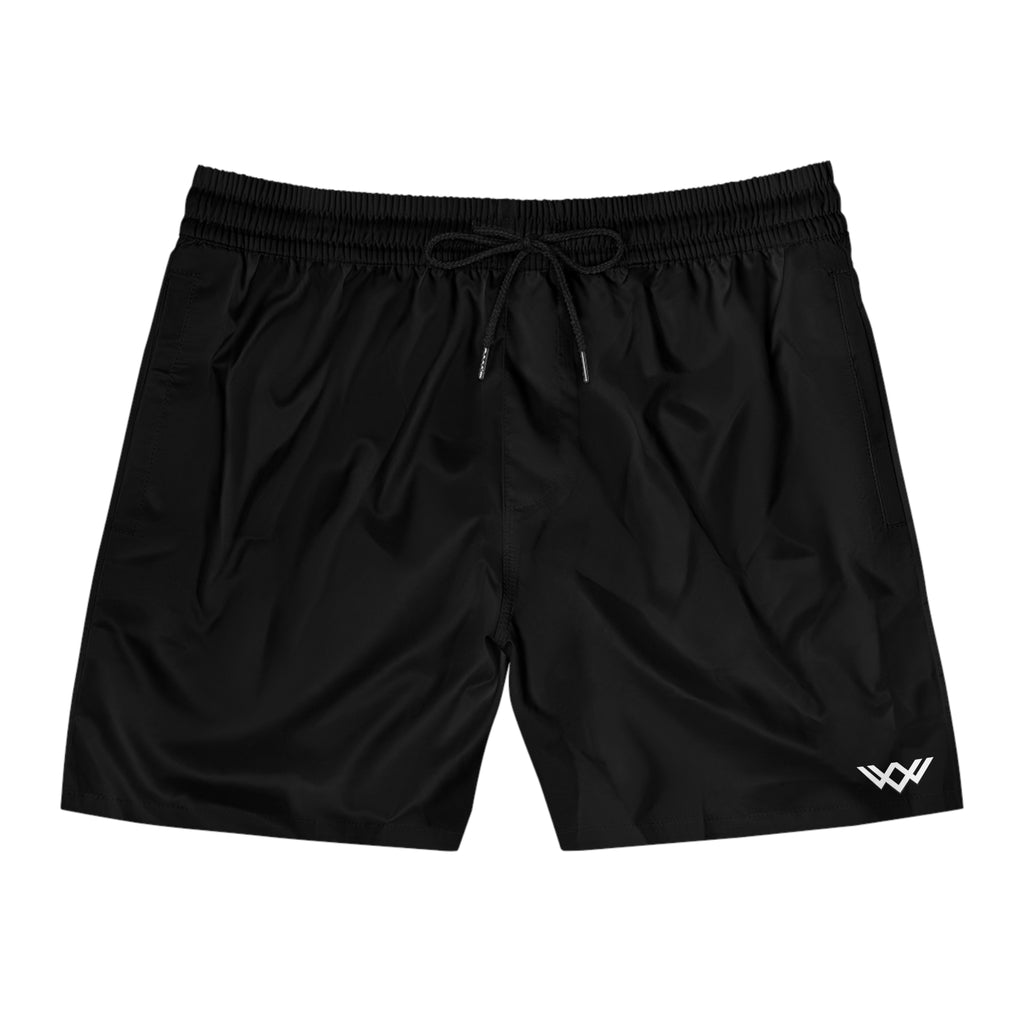 Men's Black Mid-Length Swim Shorts — Quick-Dry Beach Trunks