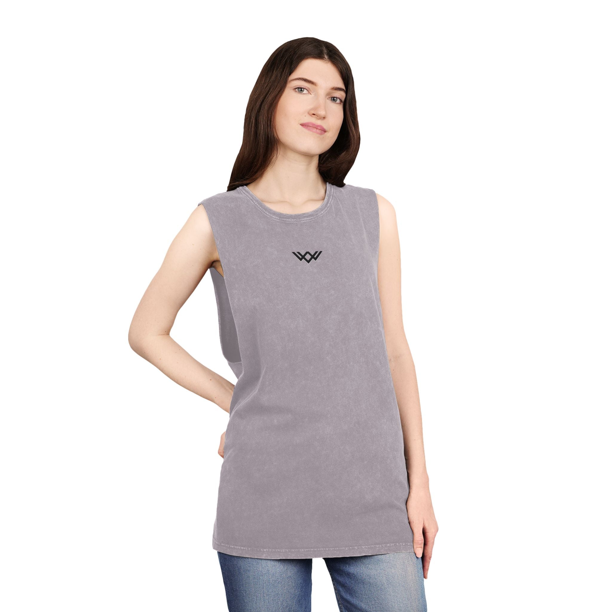 Stonewash Muscle Tank Top — Minimalist Black Logo Sleeveless Shirt