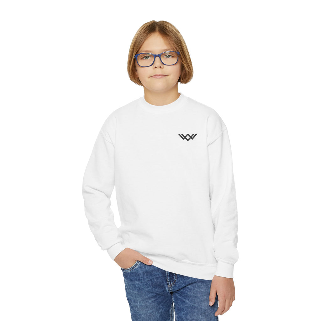 Youth Crewneck Sweatshirt — 'Never Settle' Graphic Sweatshirt