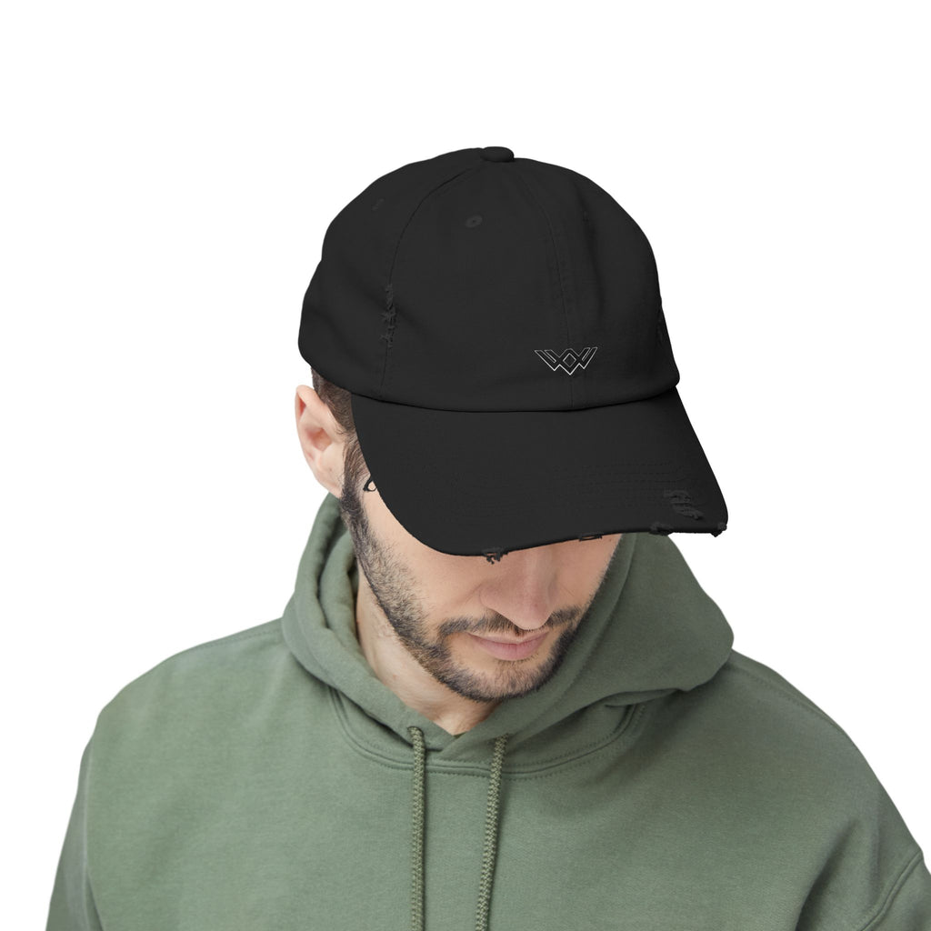 Distressed Black Baseball Cap — Minimal Worn Logo Hat