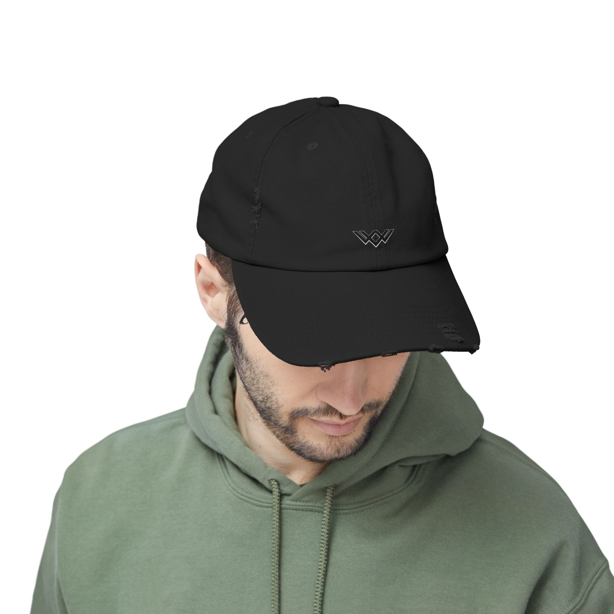 Distressed Black Baseball Cap — Minimal Worn Logo Hat