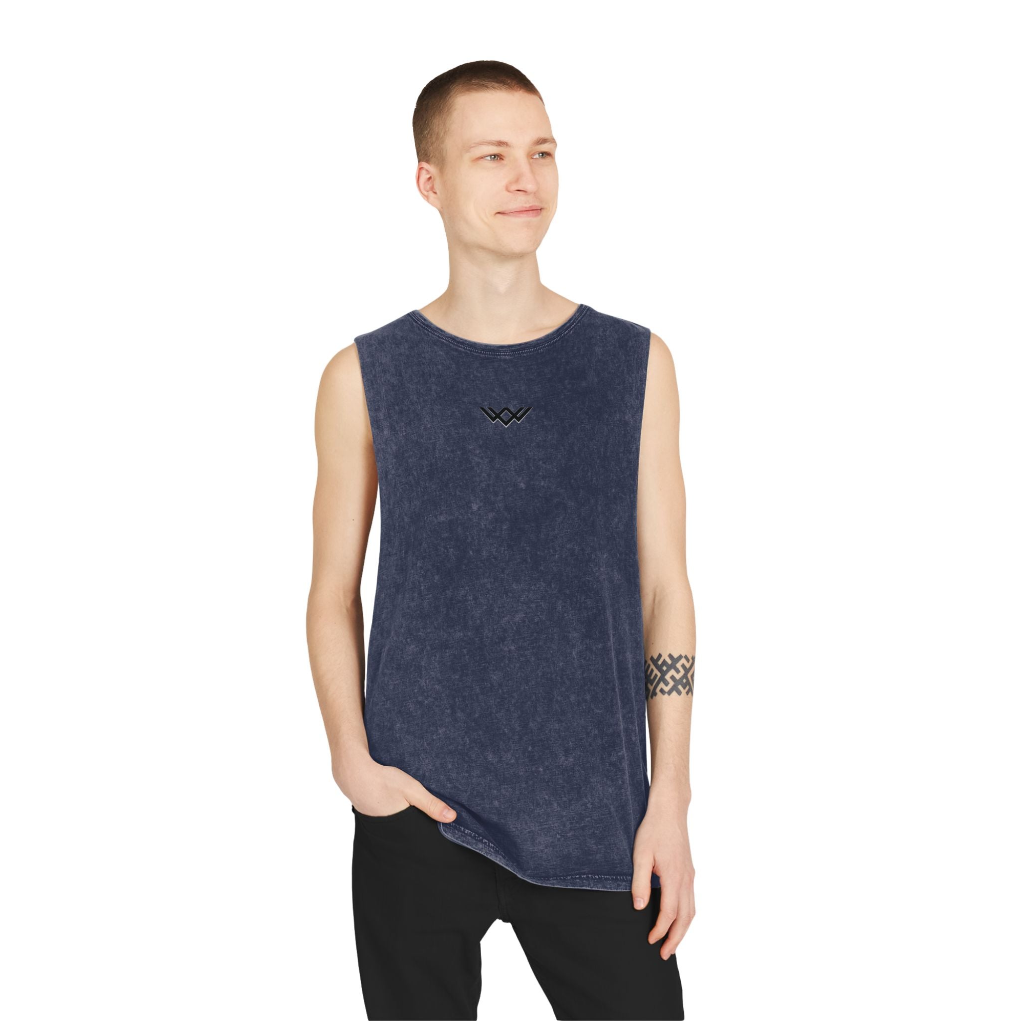 Stonewash Muscle Tank Top — Minimalist Black Logo Sleeveless Shirt