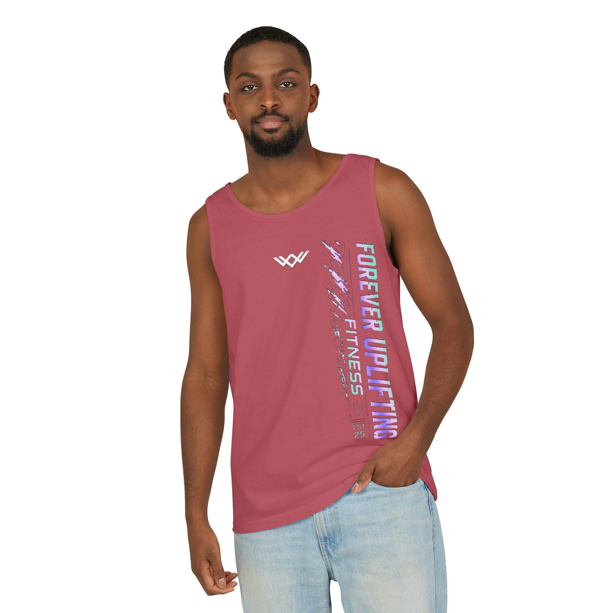 Unisex Forever Uplifting Fitness Tank Top — Vertical Gym Graphic
