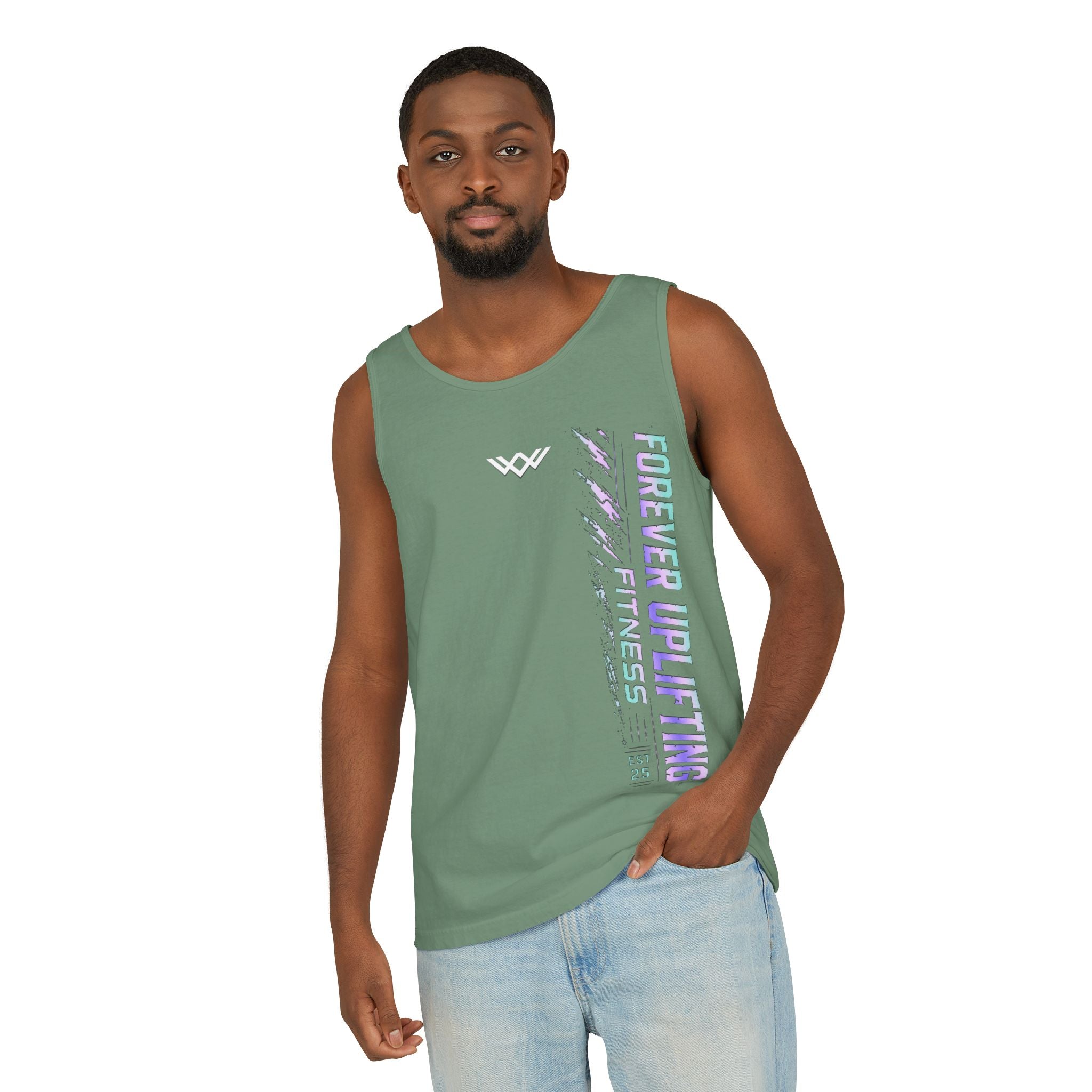 Unisex Forever Uplifting Fitness Tank Top — Vertical Gym Graphic