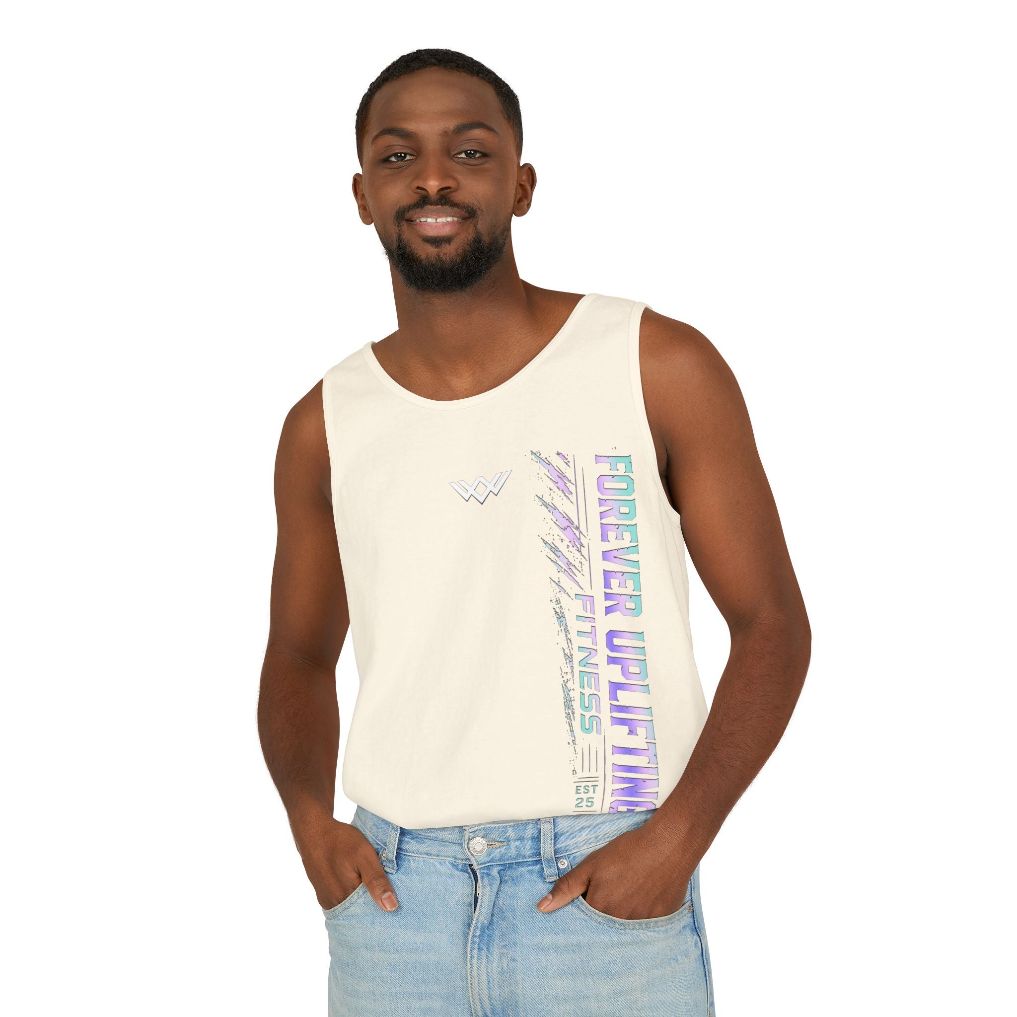 Unisex Forever Uplifting Fitness Tank Top — Vertical Gym Graphic