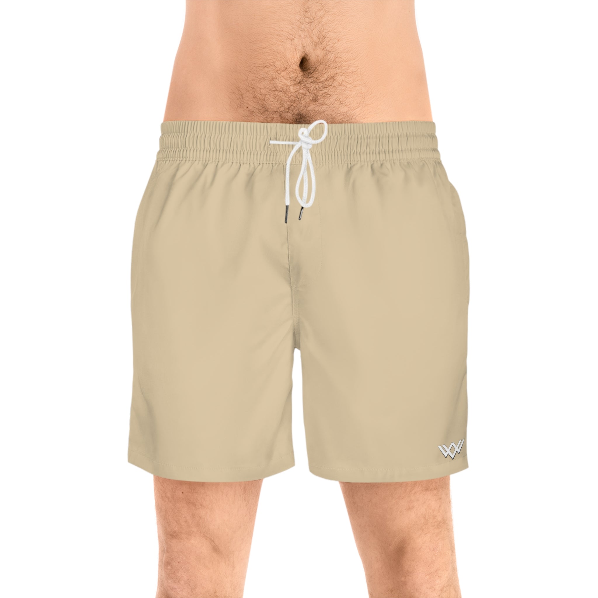 Sand Beige Mid-Length Swim Shorts — Quick-Dry Beach Trunks