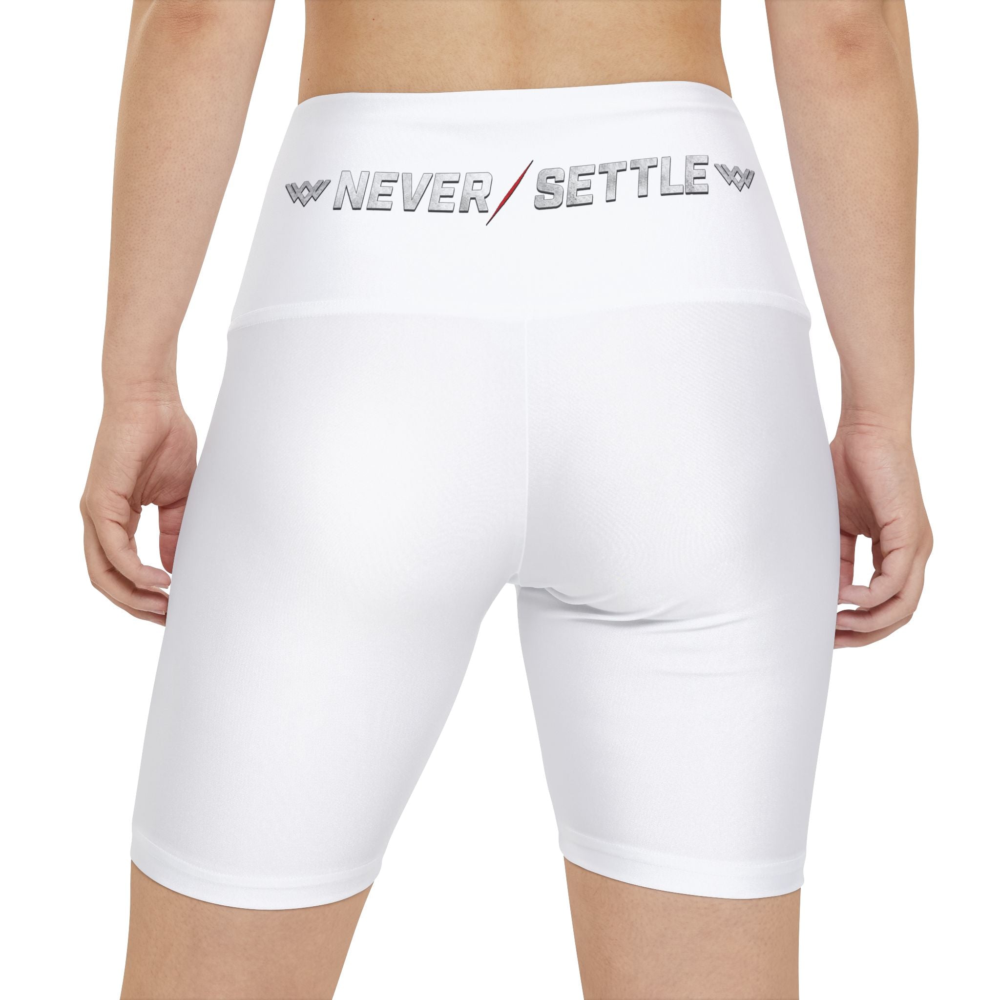 Women's 'Never Settle' Workout Shorts | white | High-Waist Biker Shorts