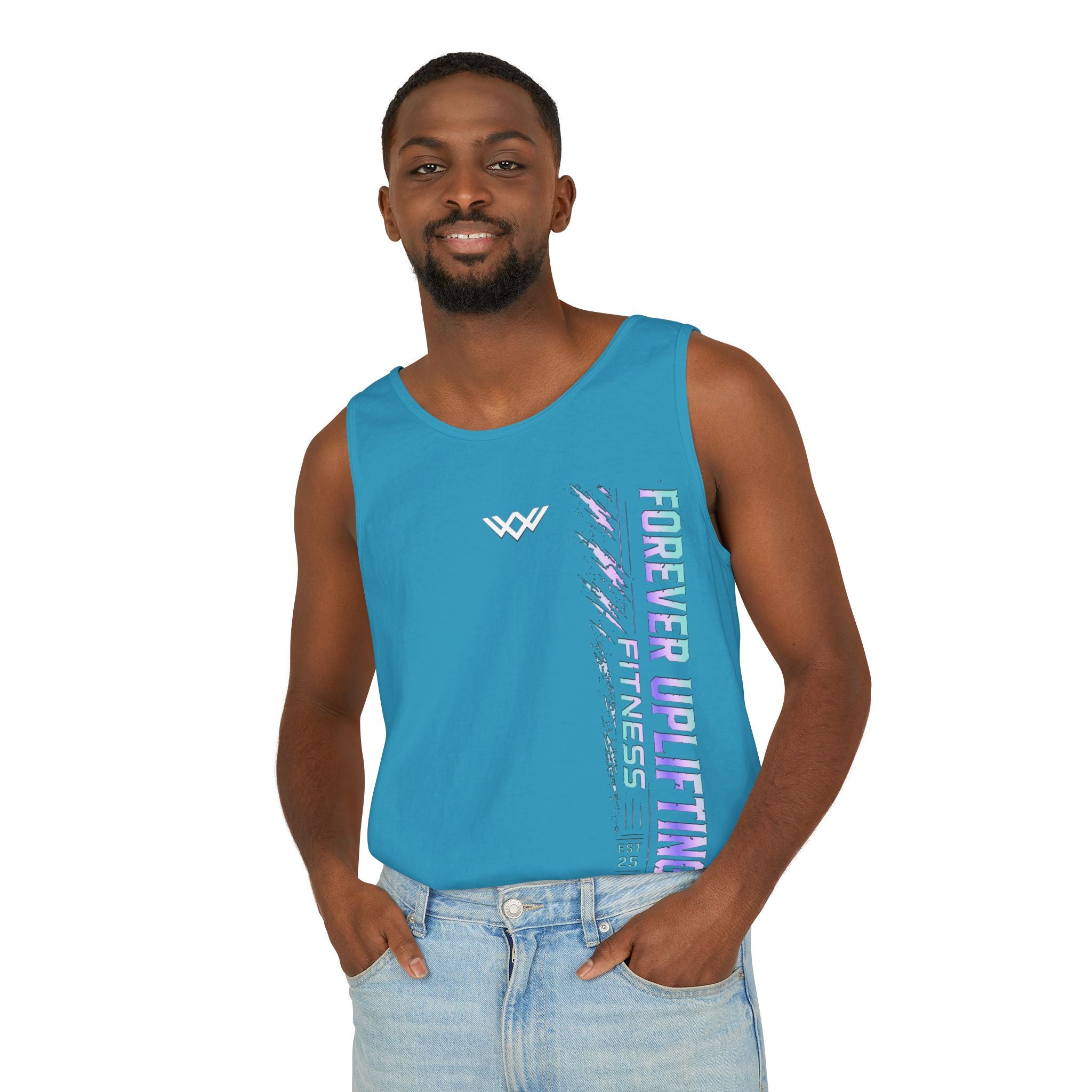 Unisex Forever Uplifting Fitness Tank Top — Vertical Gym Graphic