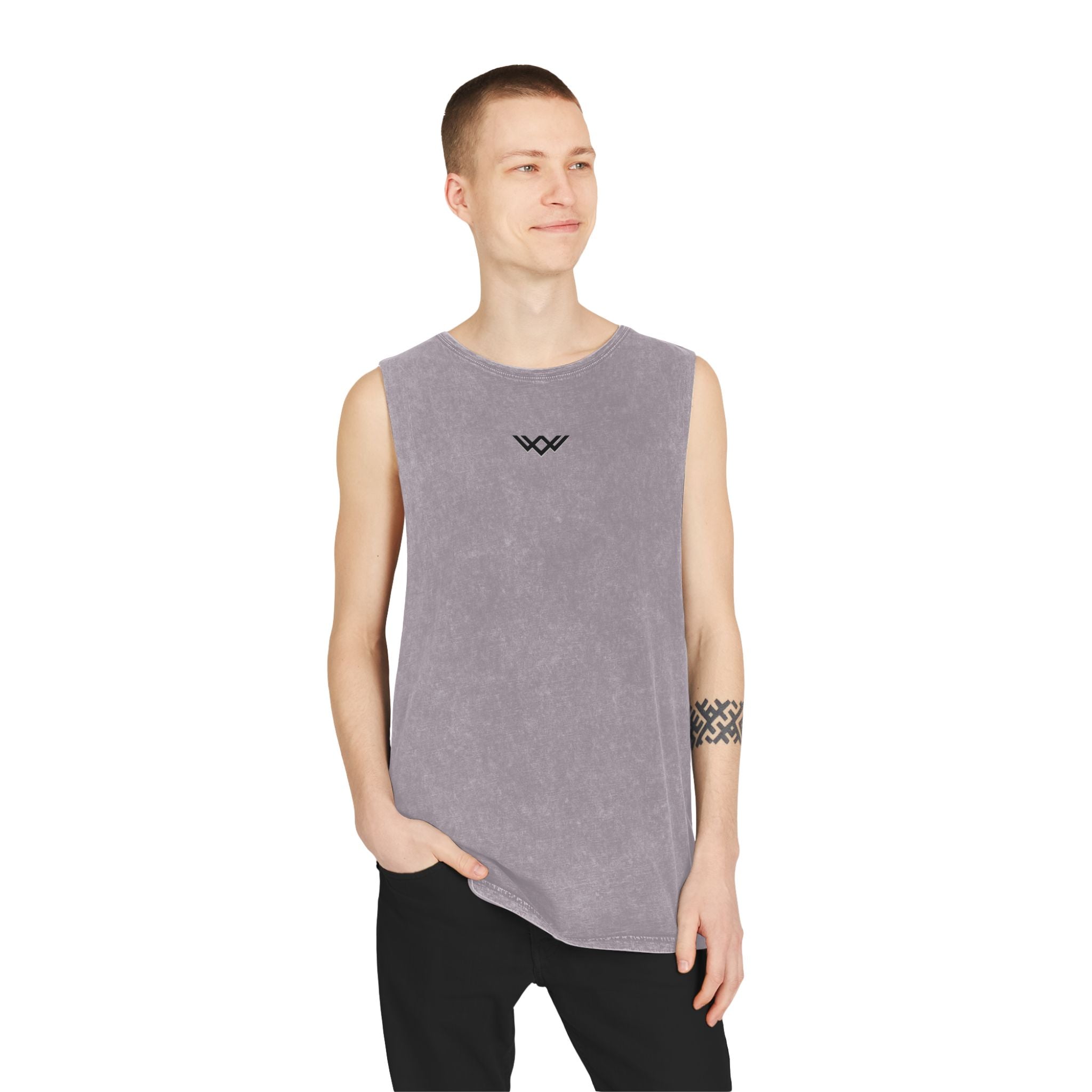 Stonewash Muscle Tank Top — Minimalist Black Logo Sleeveless Shirt