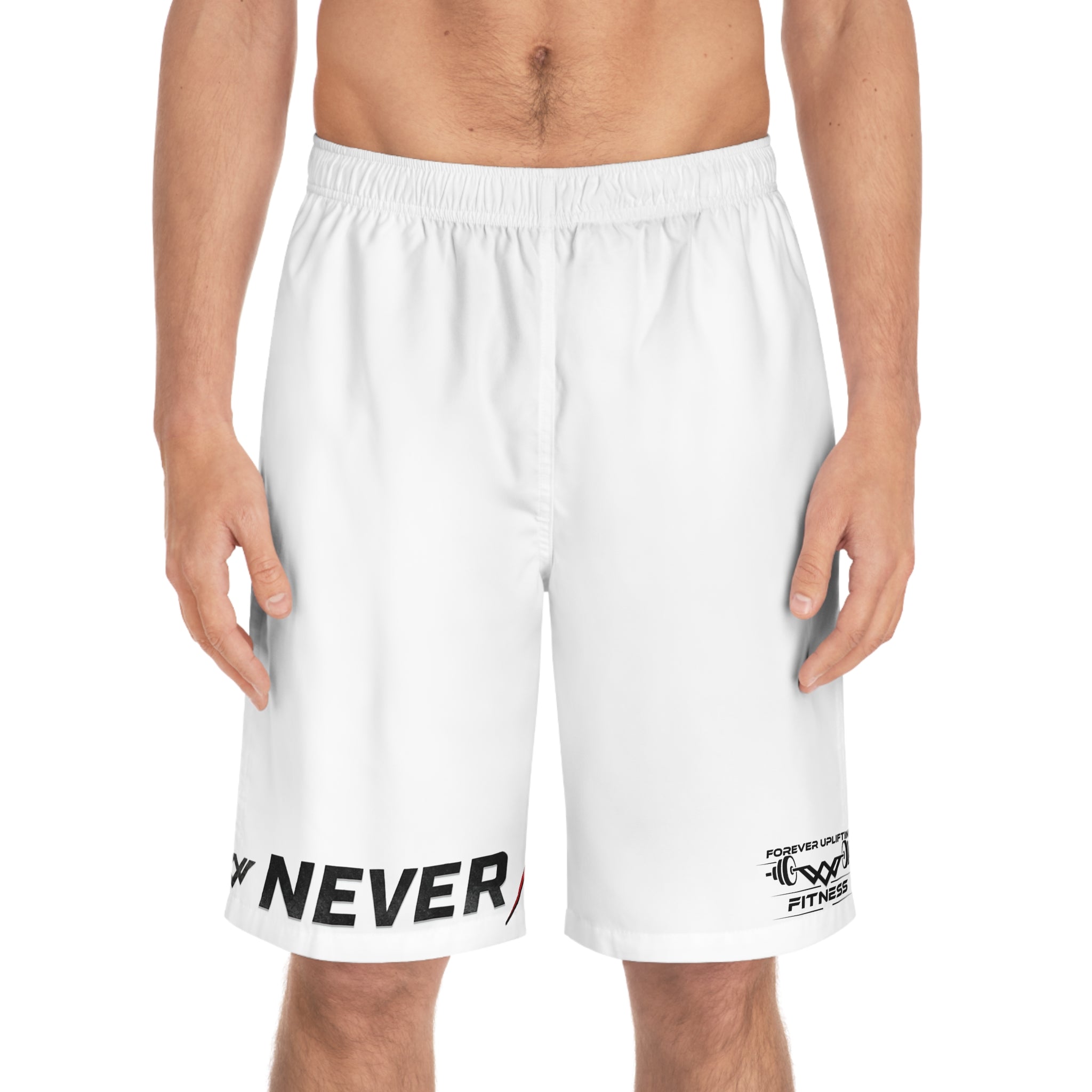 Men's 'Never Settle' Fitness Shorts | White | Athletic Swim Trunks
