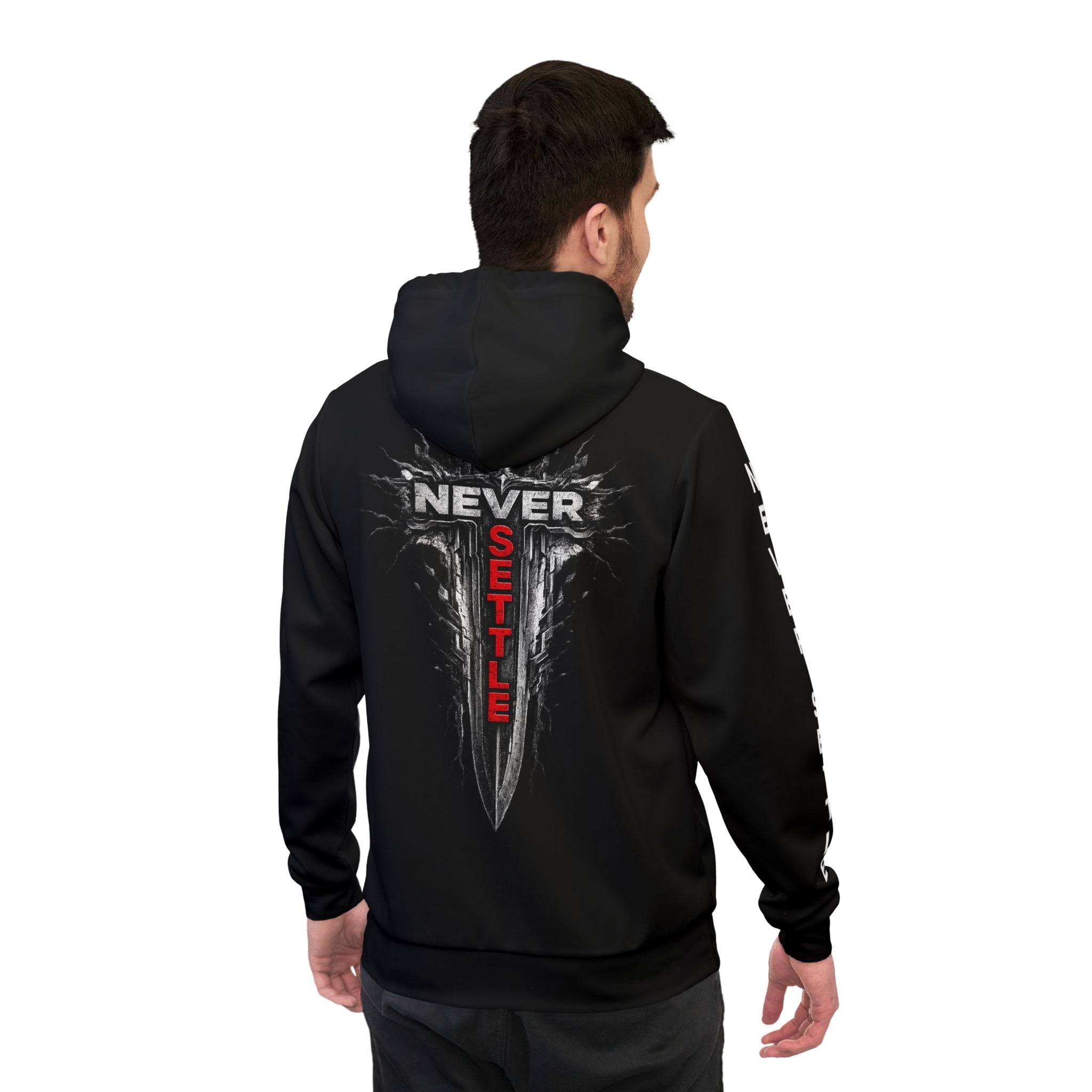 Never Settle Signature Premium Hoodie – White Edition | Forever Uplifting Fitness
