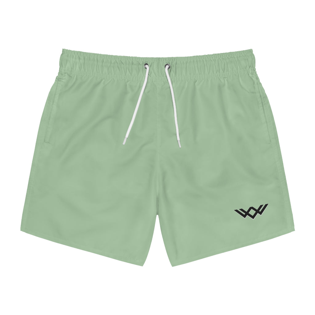 Sage Green Swim Trunks — Minimal Logo Men’s Swim Shorts