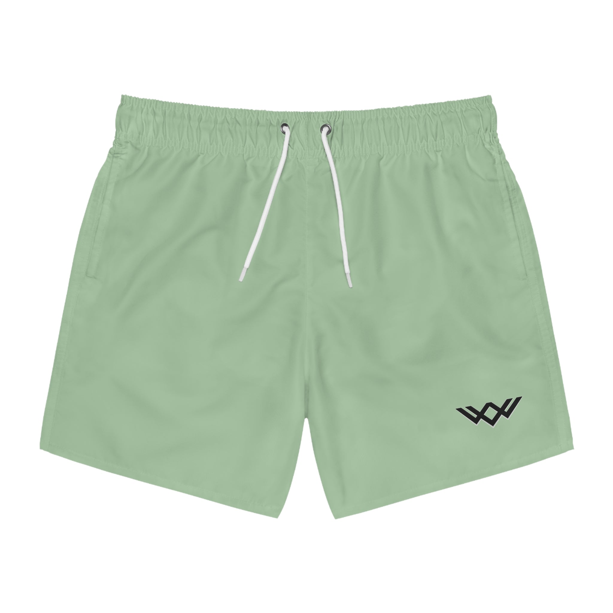 Sage Green Swim Trunks — Minimal Logo Men’s Swim Shorts