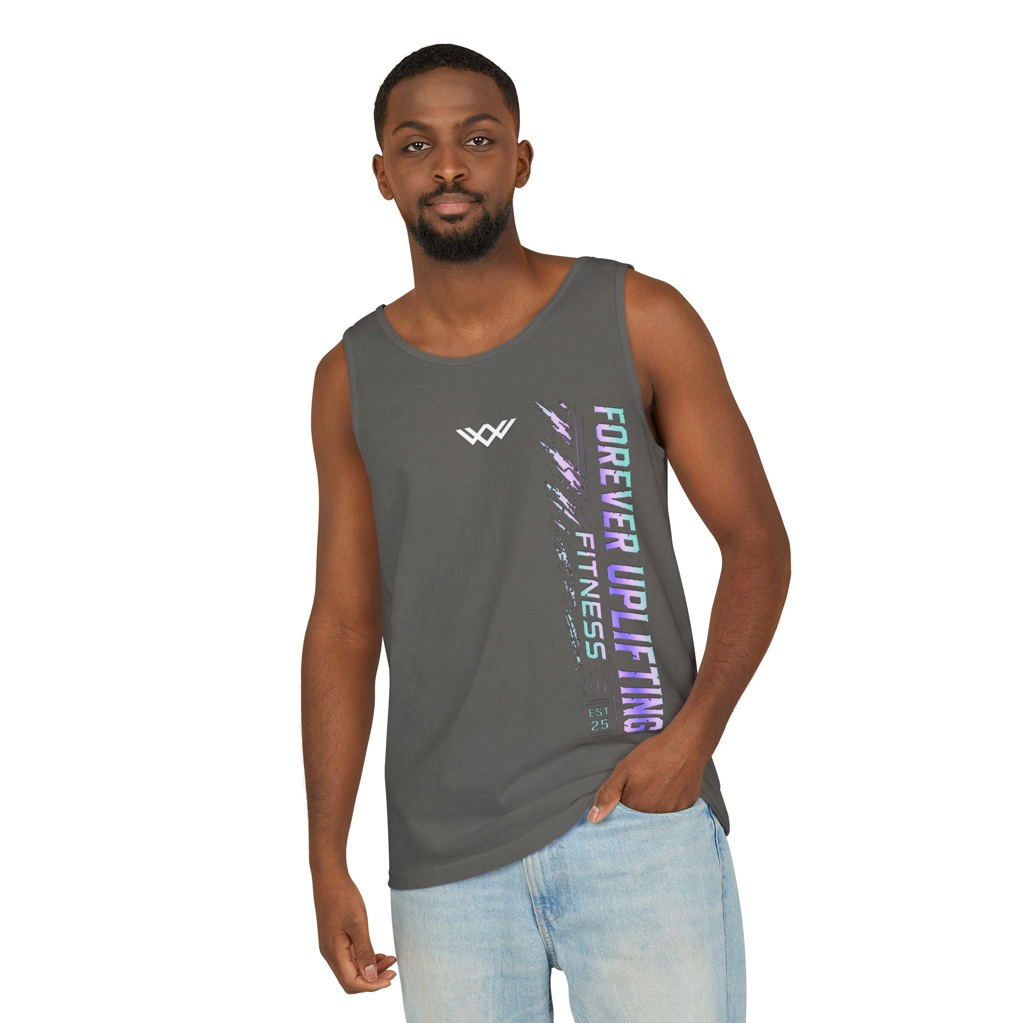 Unisex Forever Uplifting Fitness Tank Top — Vertical Gym Graphic
