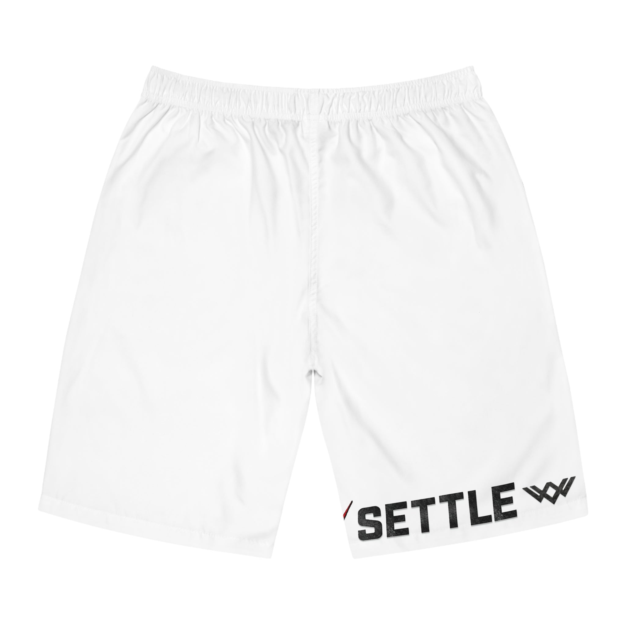Men's 'Never Settle' Fitness Shorts | White | Athletic Swim Trunks