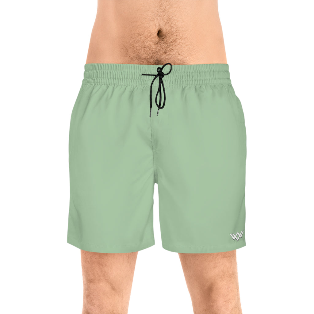 Sage Green Mid-Length Swim Shorts — Quick-Dry Beach Trunks