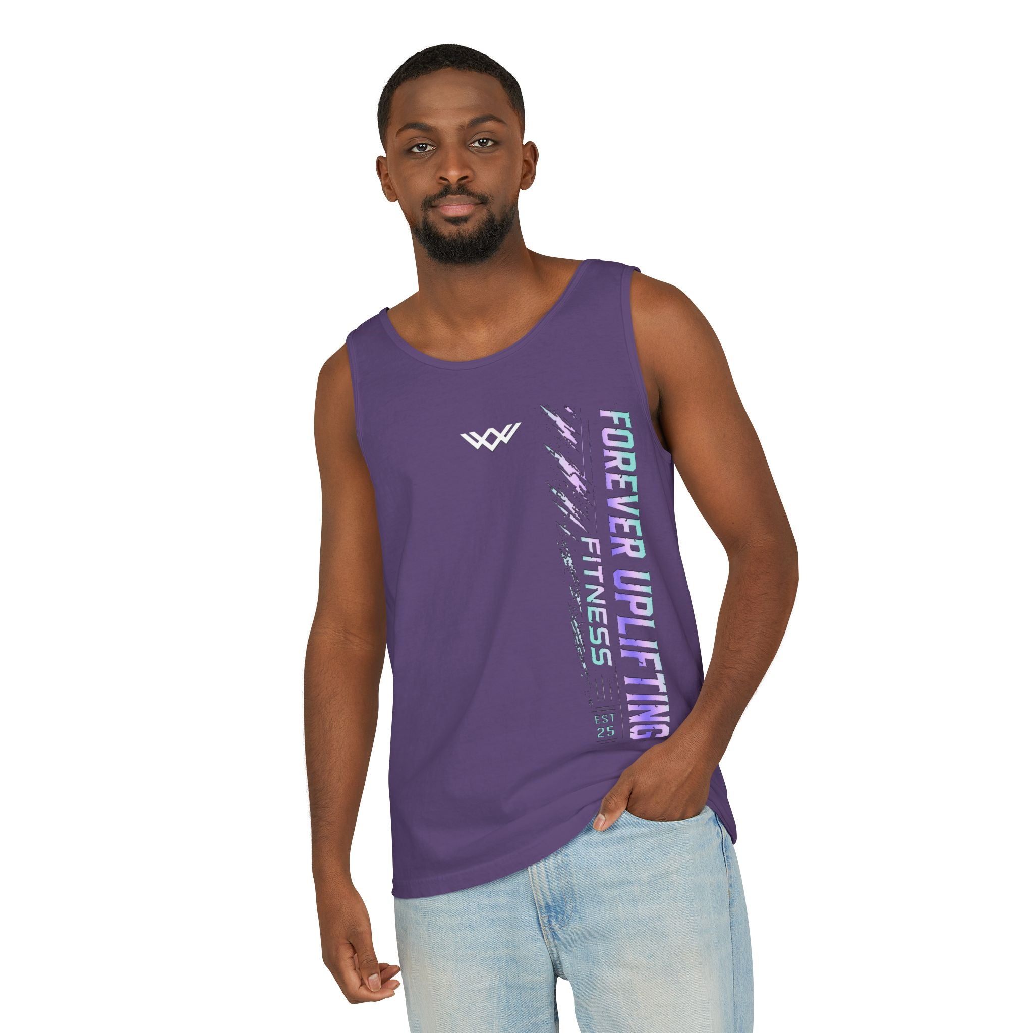 Unisex Forever Uplifting Fitness Tank Top — Vertical Gym Graphic