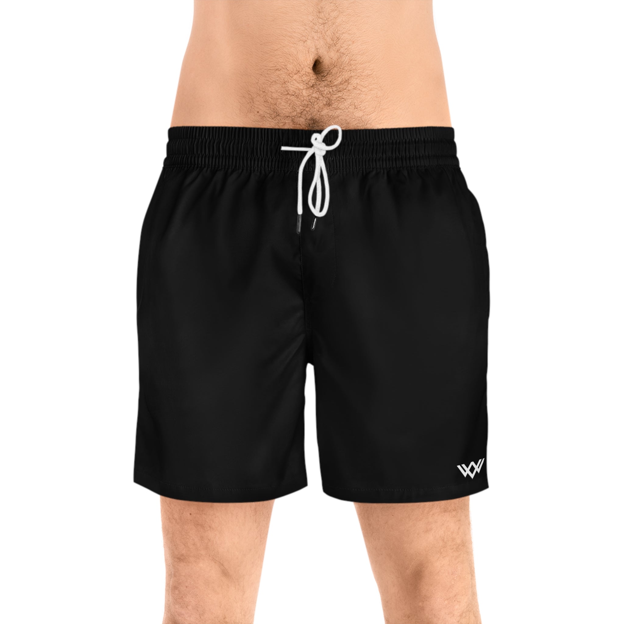 Men's Black Mid-Length Swim Shorts — Quick-Dry Beach Trunks