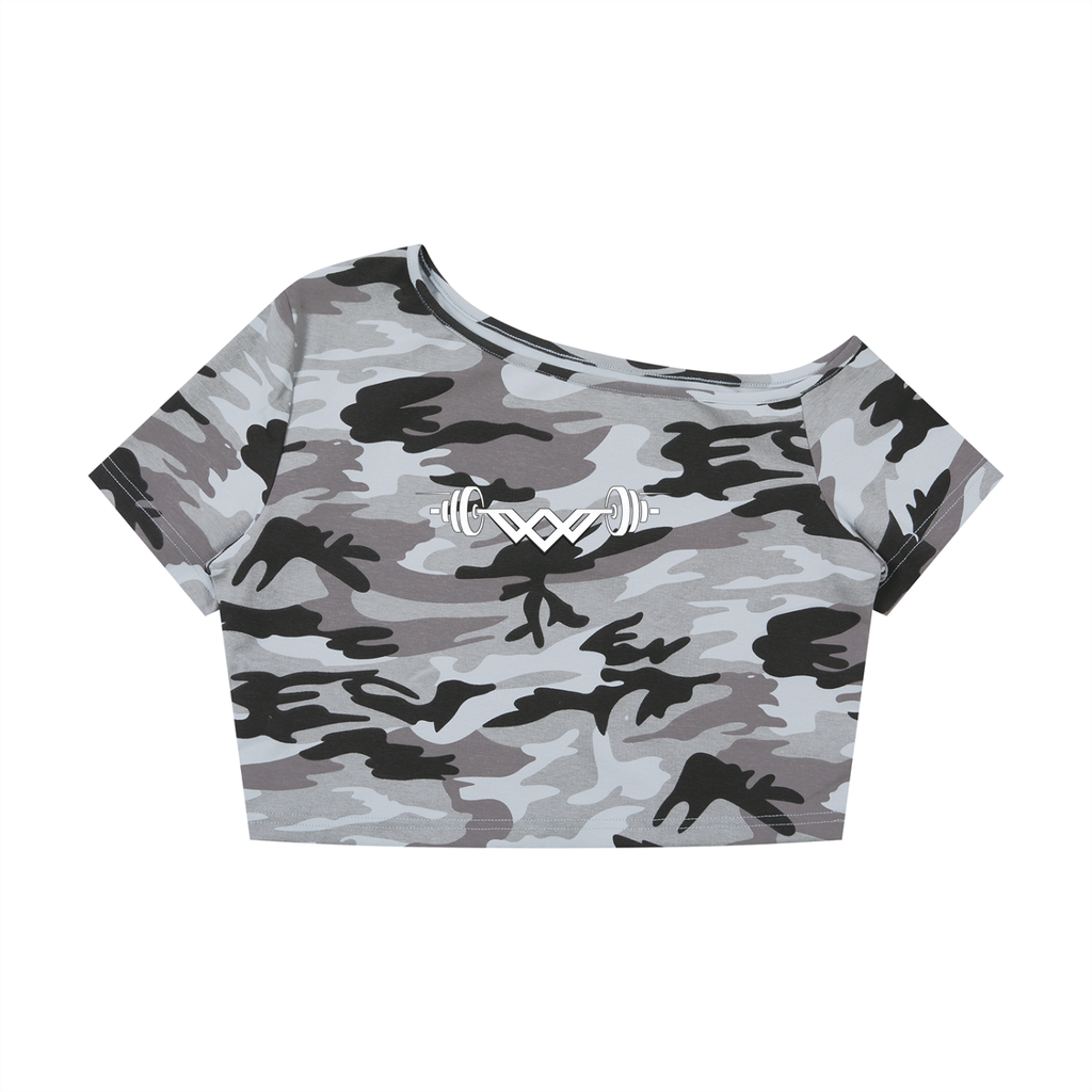 Women's Camo Off-Shoulder Crop T-Shirt