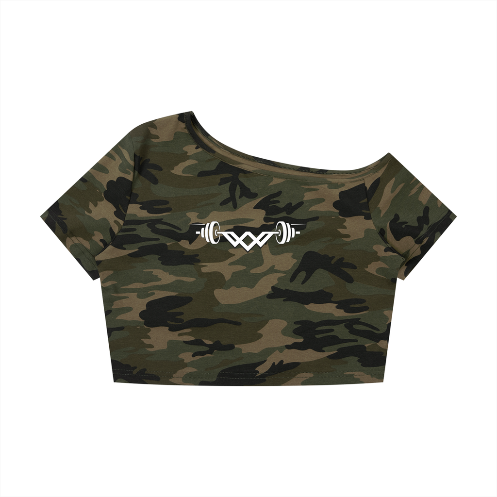 Women's Camo Off-Shoulder Crop T-Shirt